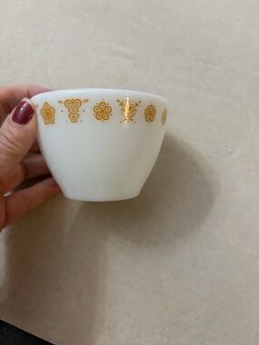 Vintage Corning  White Milk Glass Bowl Butterfly Gold